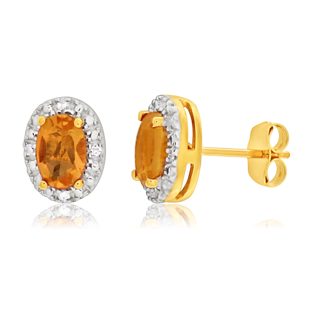 9ct Yellow Gold & White Gold Citrine and Diamond Stud Earrings for Women - Elegant Jewelry Gift for Birthday, Anniversary & Special Occasions