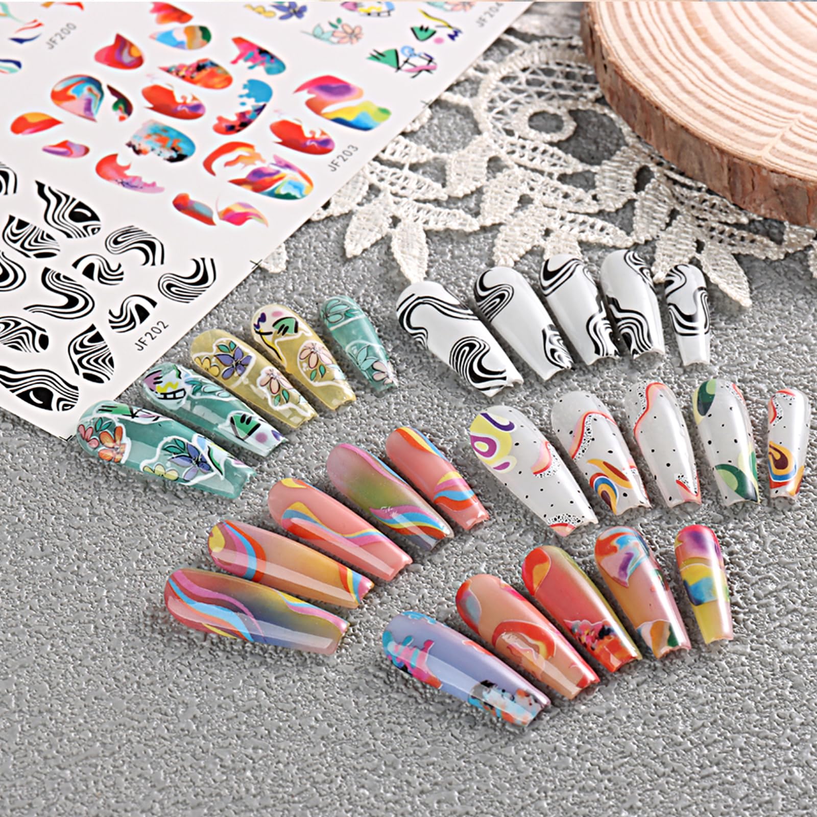 24 Sheets Summer Nail Art Stickers - Ocean Ripple & Marbled Design Water Transfer Nail Decals for DIY Nail Decor | Perfect for Beach Vacations, Pool Parties & Summer Manicures