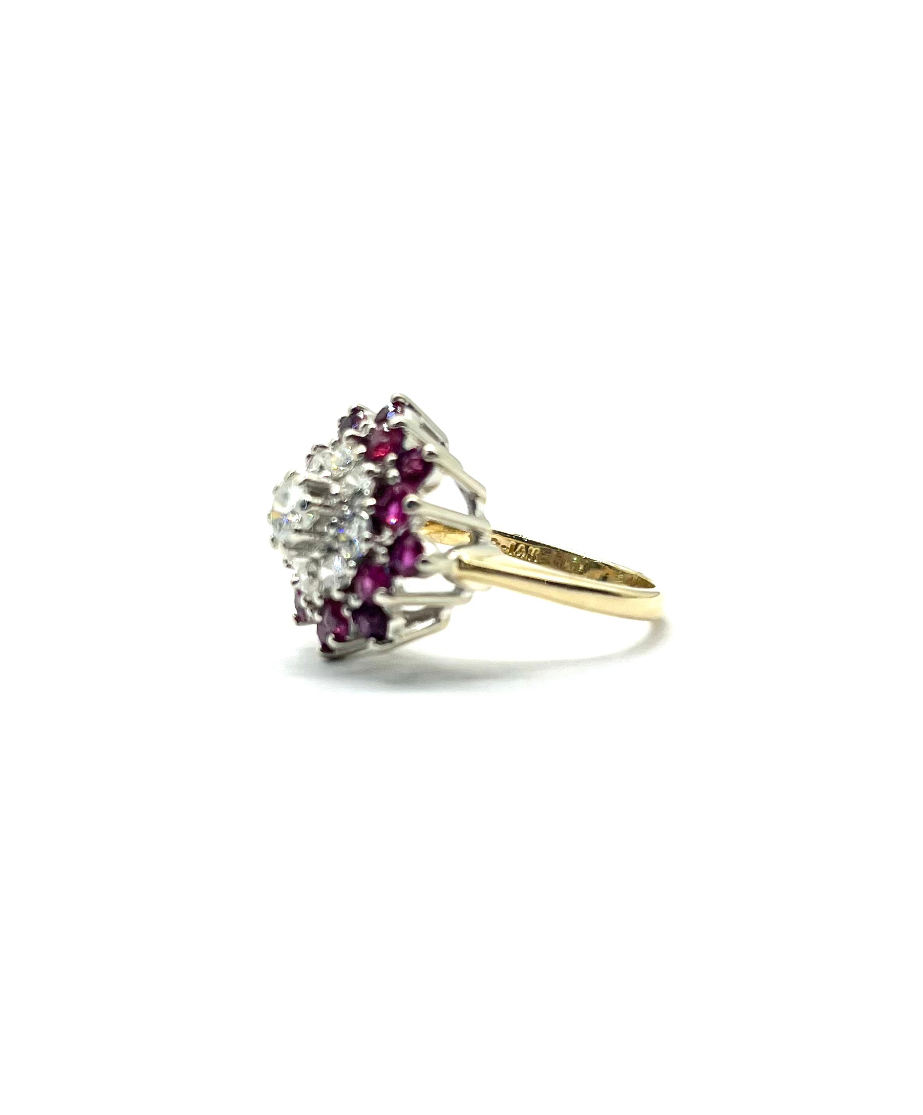 Vintage Diamond and Ruby Step Cluster Ring - Elegant Antique Jewelry for Women, Perfect for Weddings, Anniversaries & Special Occasions