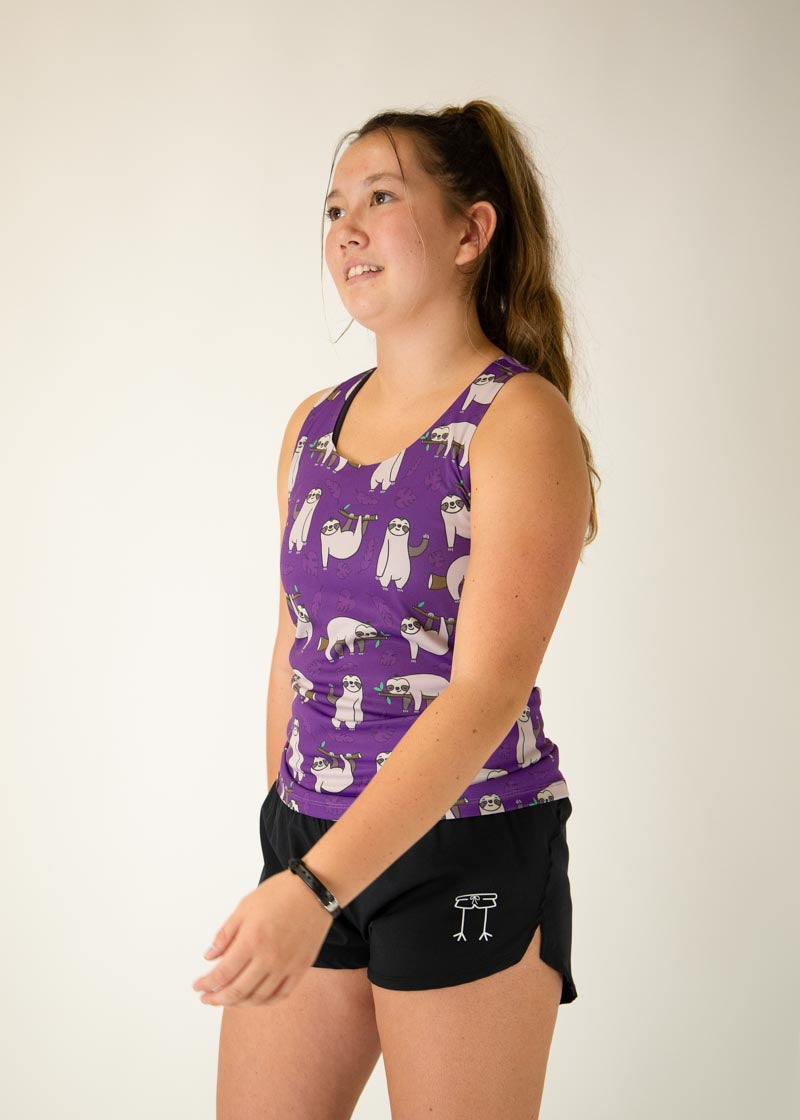 Women's Sloth Print Performance Singlet - Moisture Wicking Athletic Tank Top for Running & Workouts