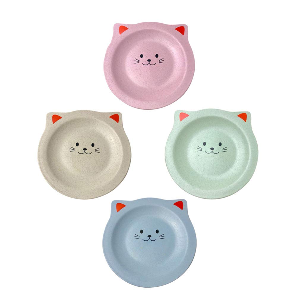 Hemoton 4-Piece Cat-Themed Dessert Plates Set - Eco-Friendly Wheat Straw Appetizer, Salad, and Snack Serving Dishes (Random Colors) - Perfect for Parties, Picnics, and Home Decor