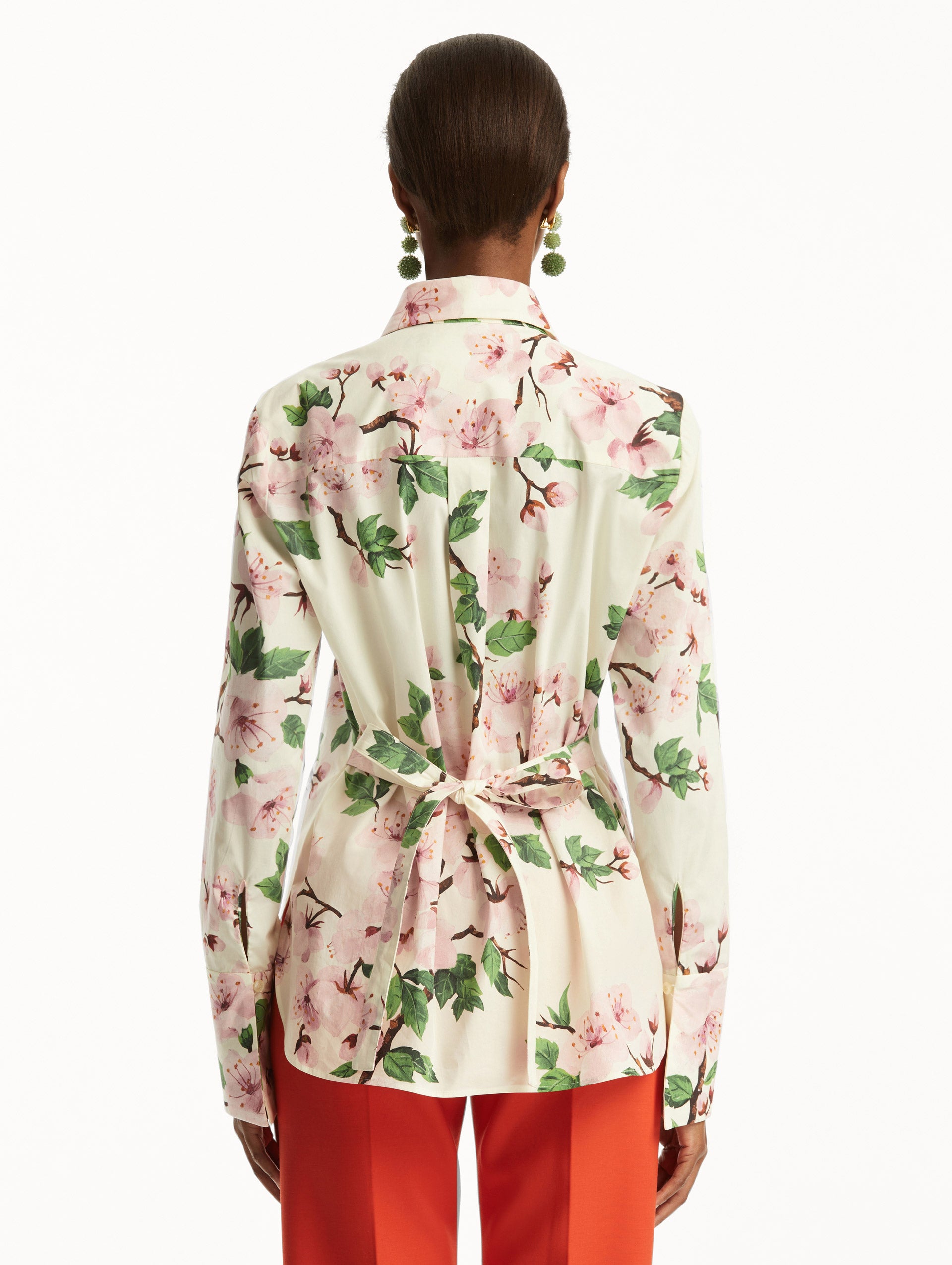 Cherry Blossom Print Cotton Poplin Blouse for Women - Floral Spring Summer Tops - Perfect for Office, Date Night & Casual Outfits