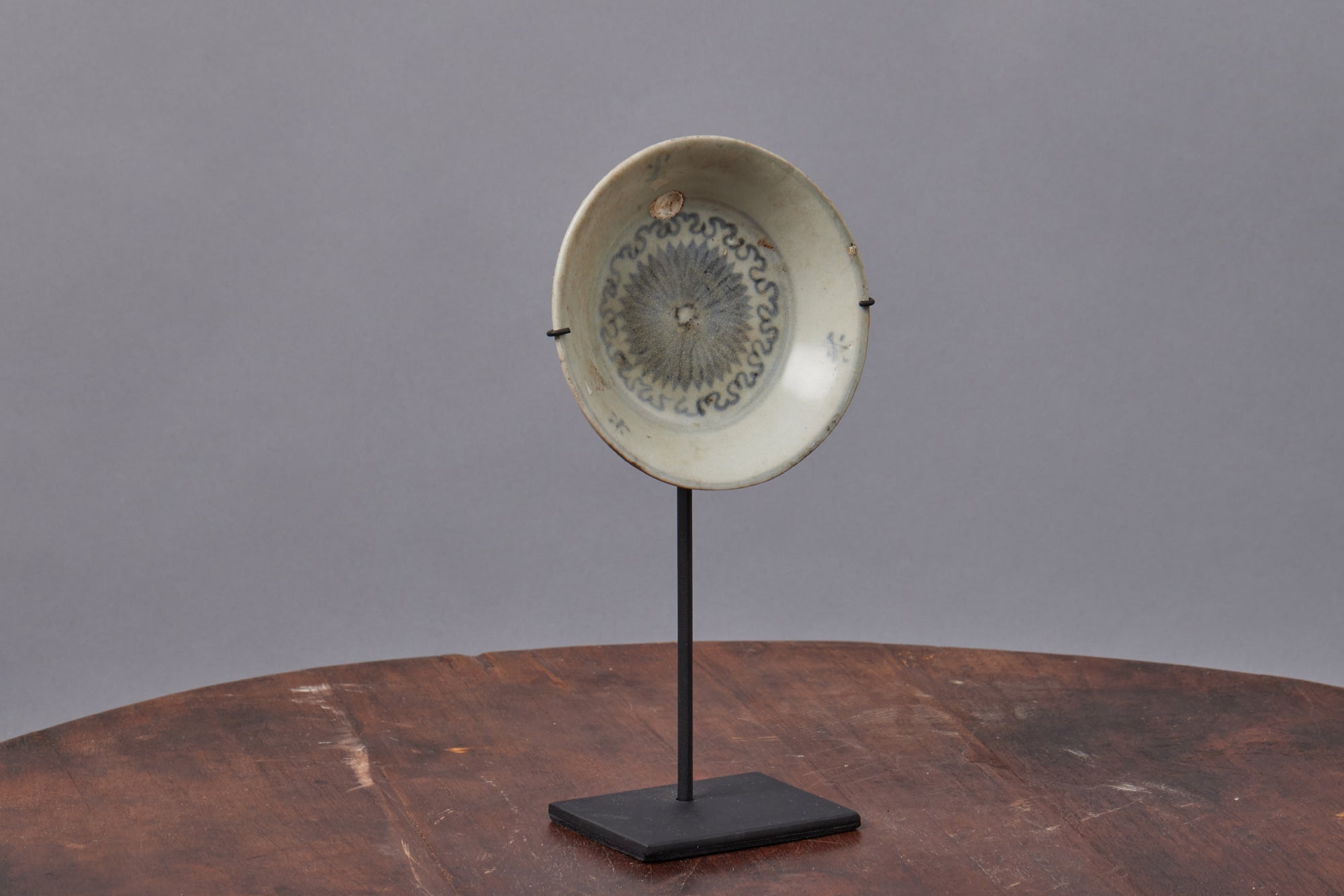 Antique Early 19th Century Shipwreck Saucer - Authentic Nautical Collectible Displayed on Wooden Stand - Perfect for Maritime Decor, Museum Display & Historical Home Decor