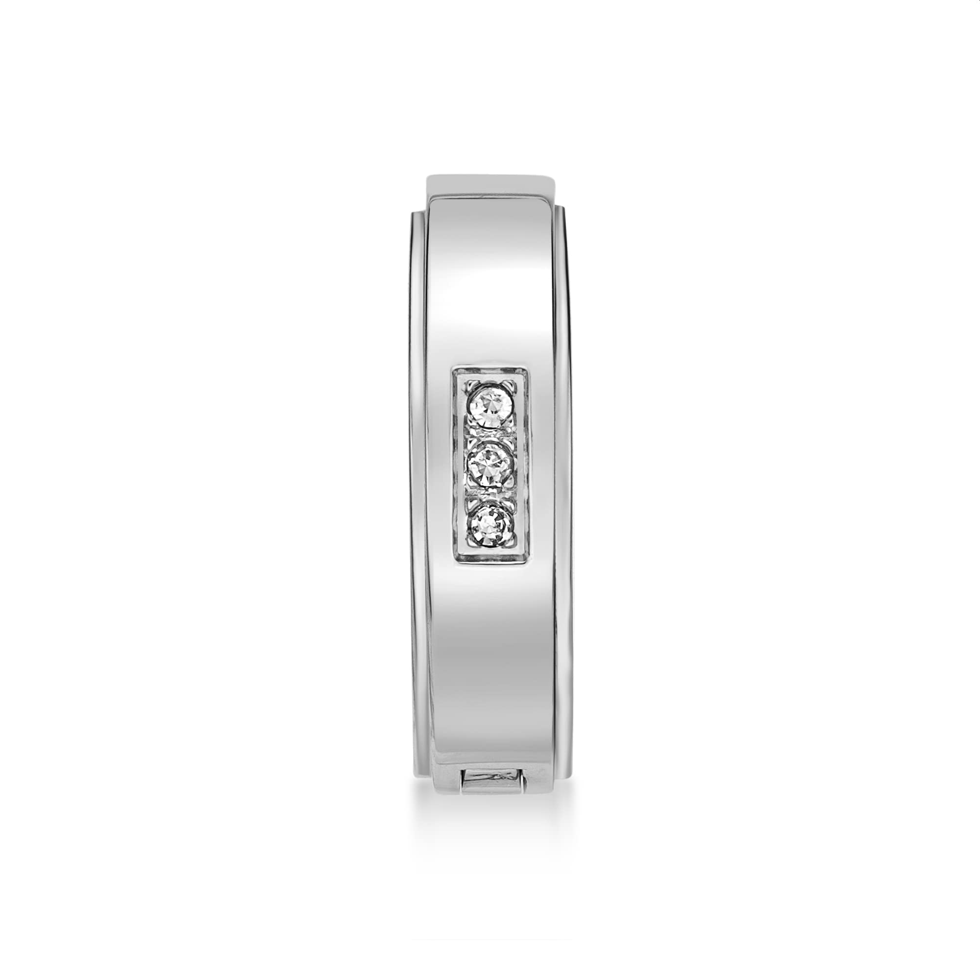 Yellow Gold Plated Stainless Steel Men's White Cubic Zirconia Single Hoop Earrings with Line Accent Inlay | Metro Jewelry | Perfect for Casual Wear, Date Nights & Gifts