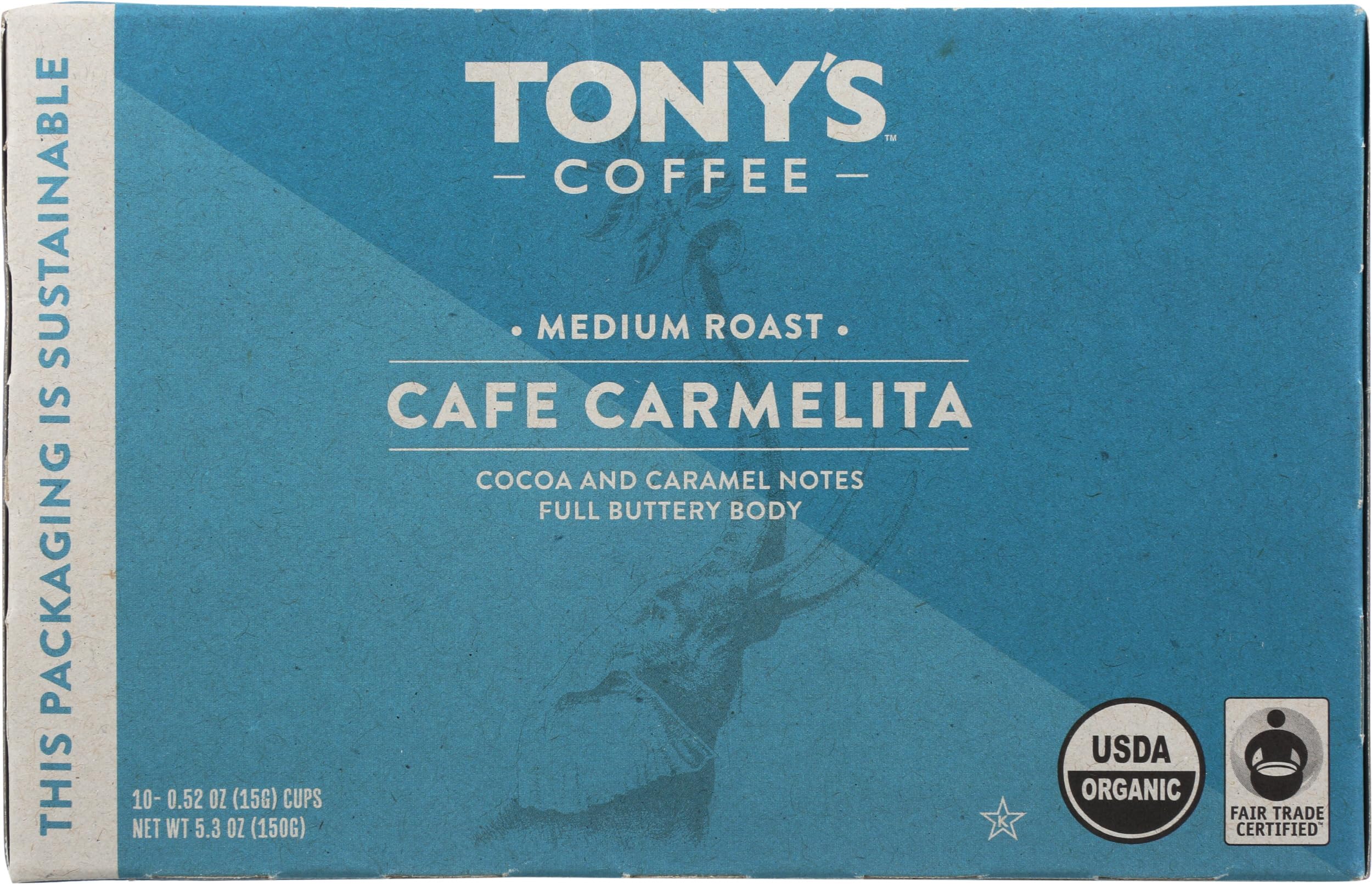 Tony's Coffee Cafe Carmelita Medium Roast Single Serve Coffee Pods - 10 Count - Perfect for Keurig Brewers & Office Coffee Breaks