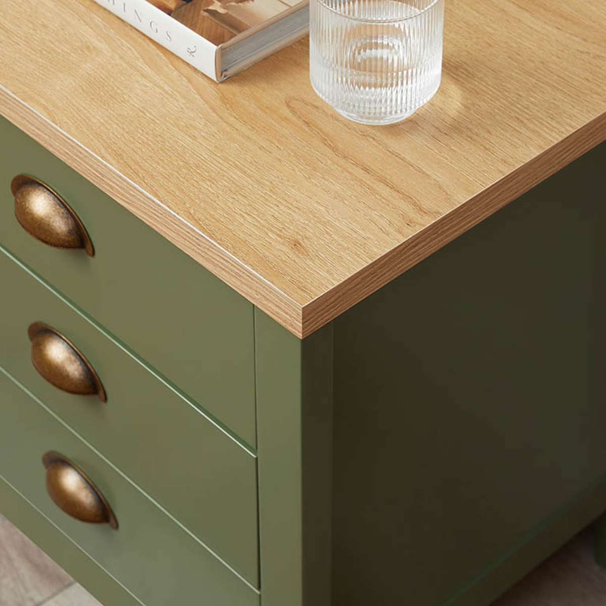 Hastings 3-Drawer Nightstand - Olive Green & Natural Wood Finish | Compact Bedside Table for Small Spaces, Bedroom Storage Organizer