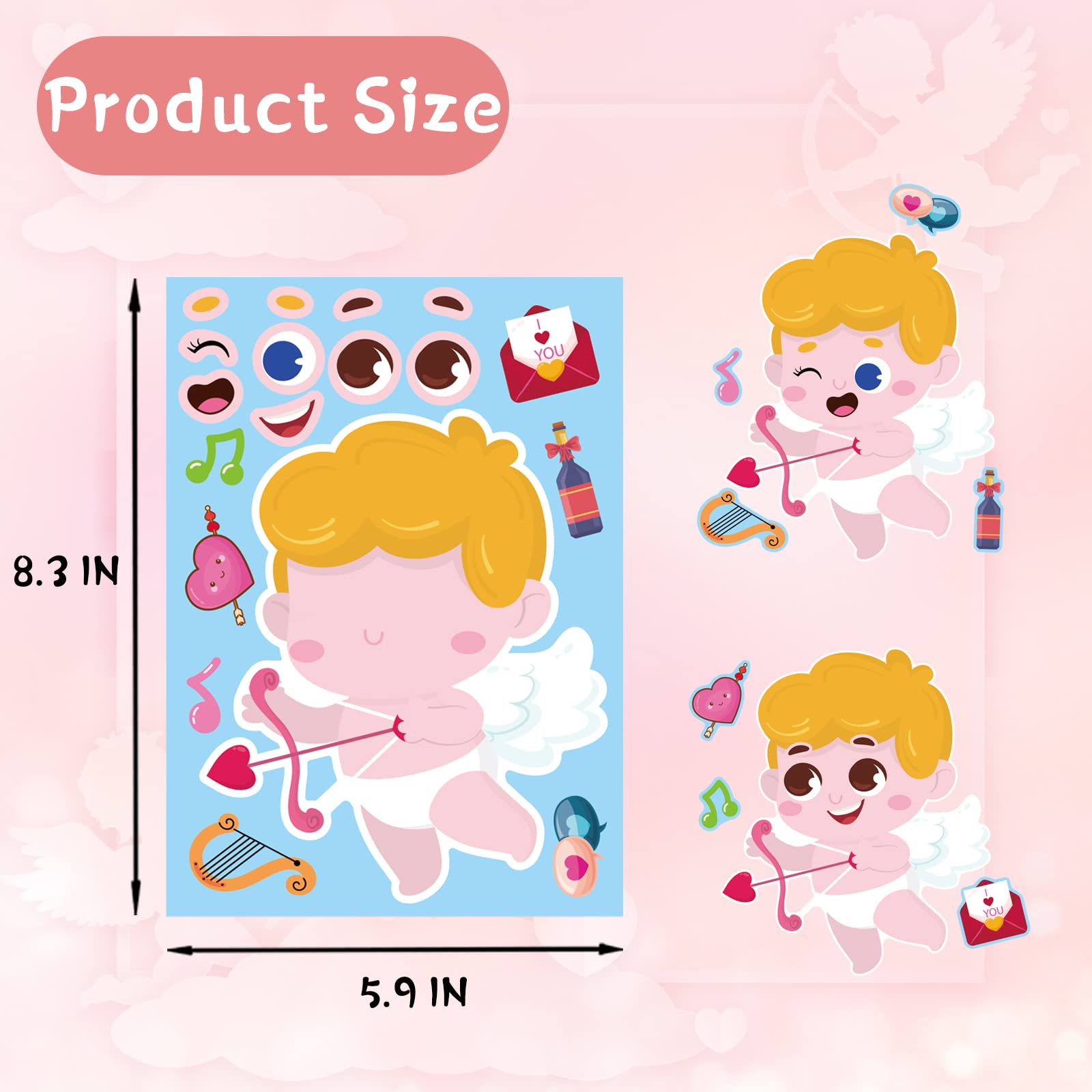 24 Sheets DIY Valentine's Day Stickers for Kids - Make Your Own Face Stickers - Fun Classroom Party Activity & Arts and Crafts for Valentine's Day Celebrations