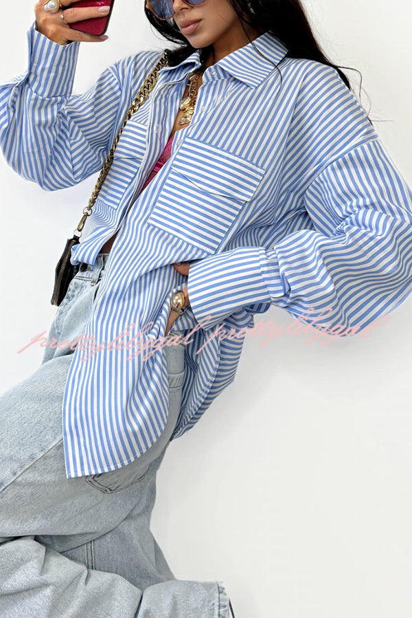 Stylish Stripe Print Lapel Long Sleeve Pocket Casual Shirt for Men - Perfect for Office, Business Meetings & Smart Casual Outfits