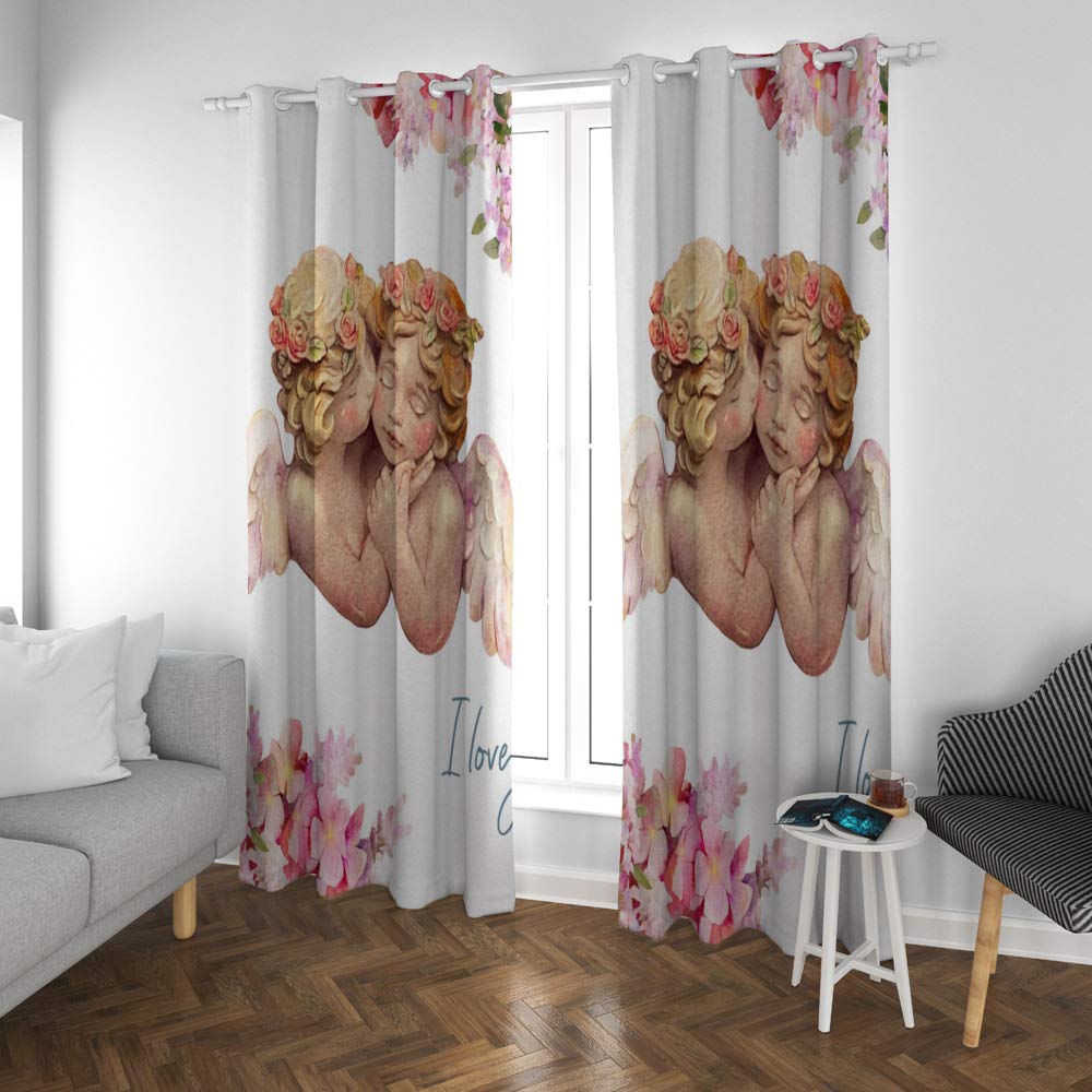 Kuizee Blackout Curtains 84x55 Inch - Sun Blocking Watercolor Angel Design for Living Room & Bedroom, Thermal Insulated Grommet Top Window Drapes (2 Panels) - Perfect for Nursery, Home Theater & Light-Sensitive Sleepers