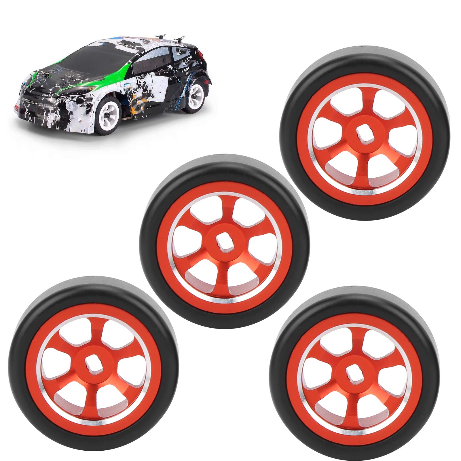 VGEBY 4pcs RC Drift Tires & Wheel Rims - Compatible with Wltoys K969 K989 P929 1/28 Scale RC Cars (Red) - High Performance Upgrade Parts for Racing & Drifting Scenes