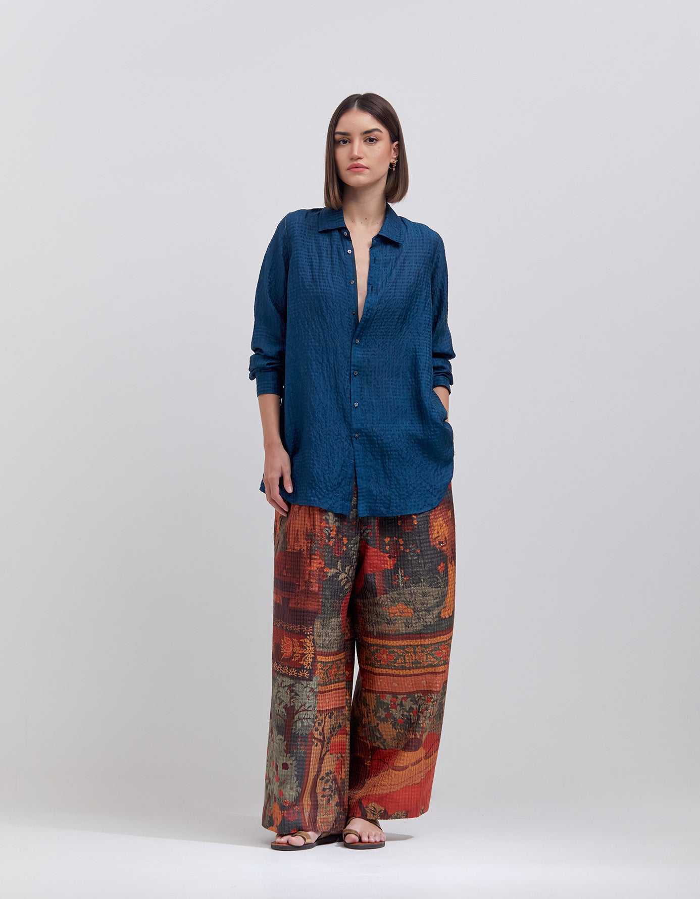 Pakhi Silk Check Trousers for Women - Elegant Terracotta Dhagai Design - Perfect for Office Wear, Parties & Special Occasions