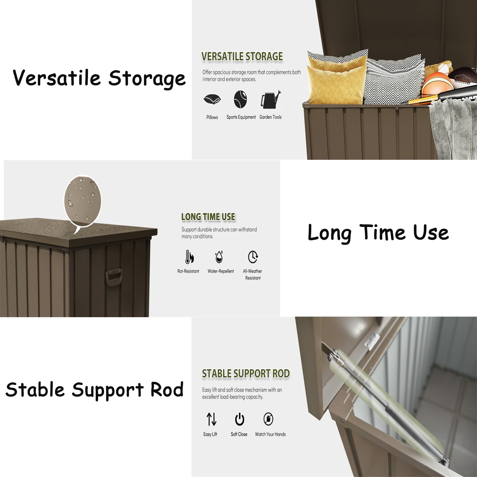 120 Gallon Outdoor Deck Box - Waterproof Patio Storage Bench for Cushions, Garden Tools & Pool Accessories | Durable Dark Brown Deck Storage for Backyard, Patio & Poolside Organization