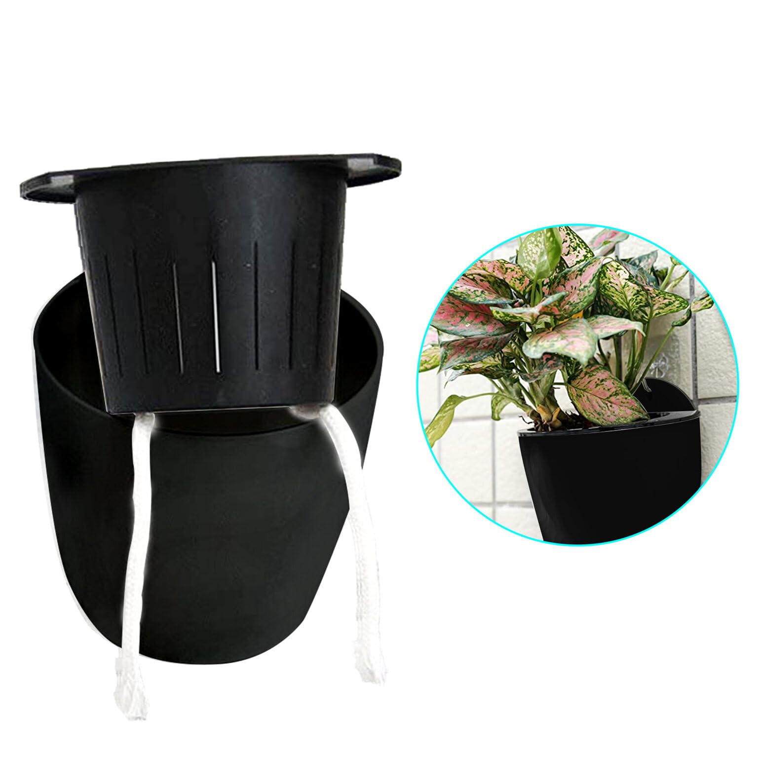 7 Pack Self Watering Plastic Hanging Planters - Indoor/Outdoor Vertical Wall Pots for Succulents, Small Flowers & Plants (Large, Black/Gray) - Perfect for Balcony, Patio, Garden & Home Decor