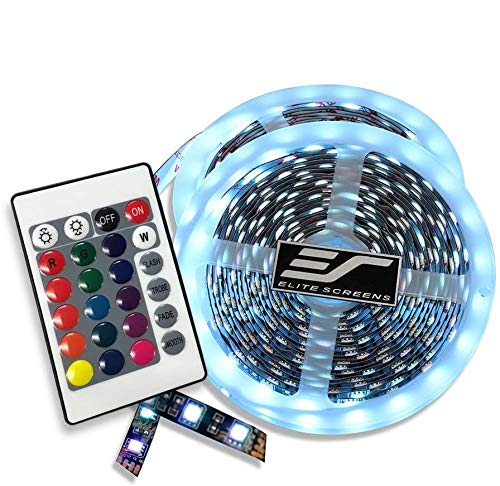 Elite Screens 158-inch Diagonal Projector Screen with 2.35:1 Aspect Ratio - LED Strip Lights Kit, Multi-Colored Rope Lighting with Remote Control & Strong Adhesive (2018 Version) - Perfect for Home Theater, Gaming, and Outdoor Movie Nights