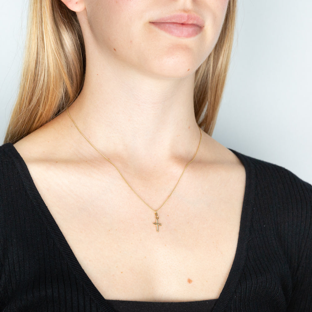 9ct Yellow Gold 14mm Cross Pendant Necklace for Women - Elegant Religious Jewelry Gift for Baptism, First Communion & Everyday Wear