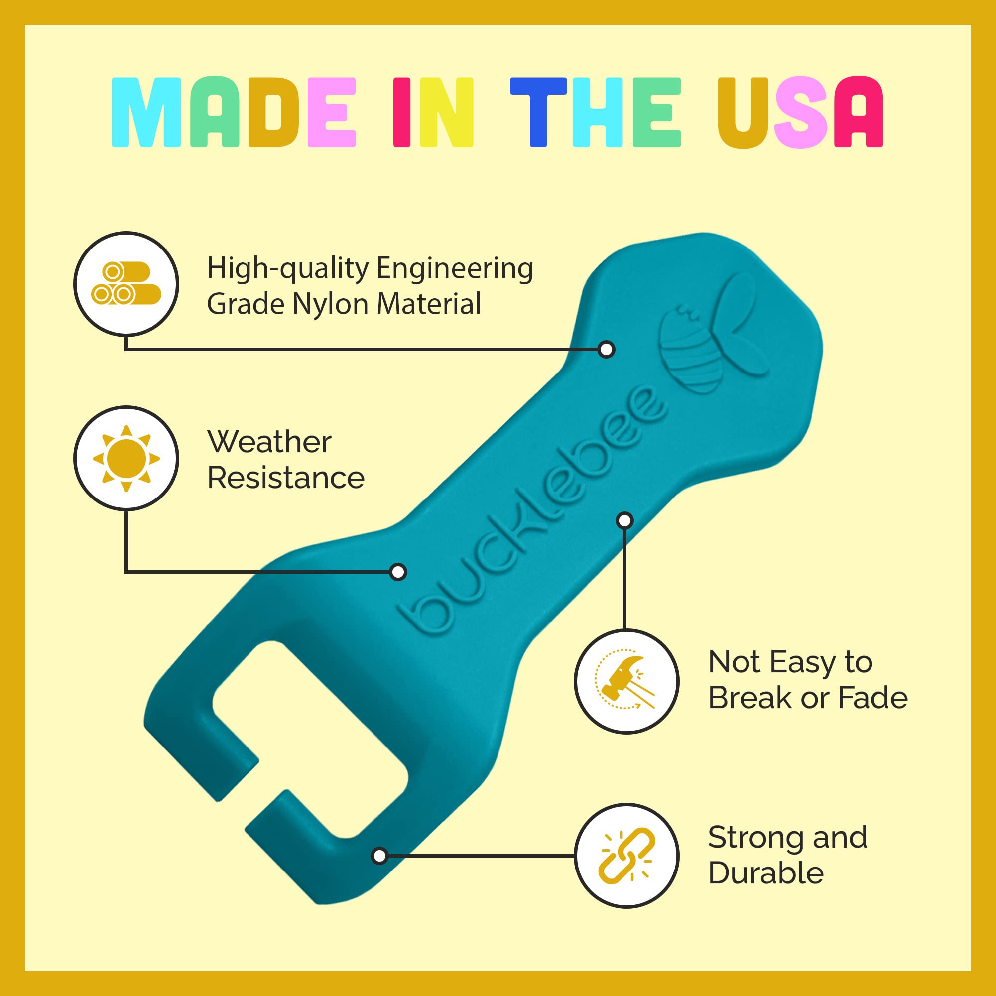 Bucklebee Easy Car Seat Buckle Release Aid for Kids - Child Safety Car Seat Button Pusher & Opener Tool - Helps Unbuckle Car Seat with Long Nails (1 Pack, Teal) - Perfect for Parents & Caregivers on the Go