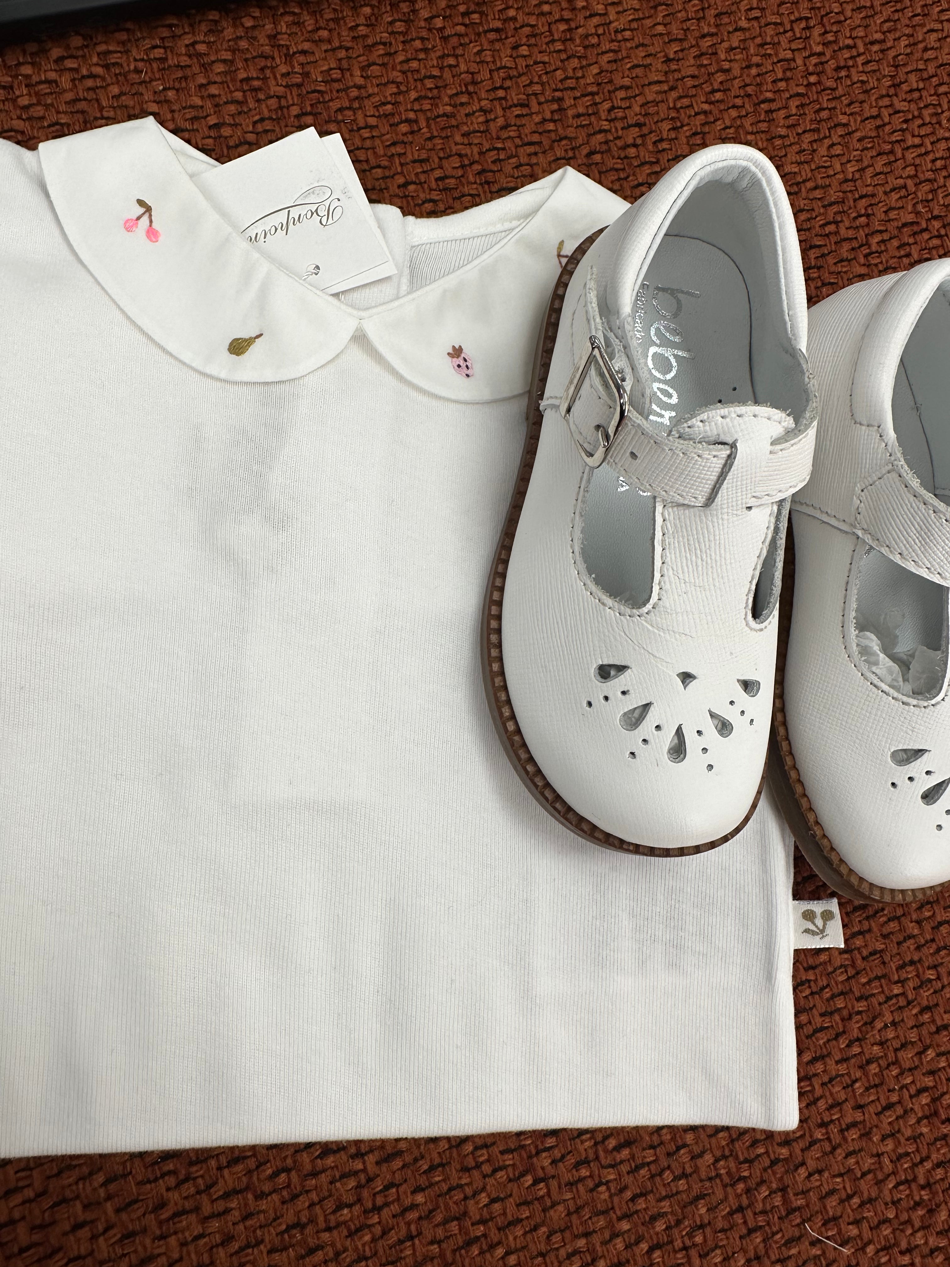 Beberlis White Perforated T-Strap Baby Shoes - Breathable Soft Sole First Walkers for Newborns & Infants | Perfect for Special Occasions, Photo Shoots & Daily Wear