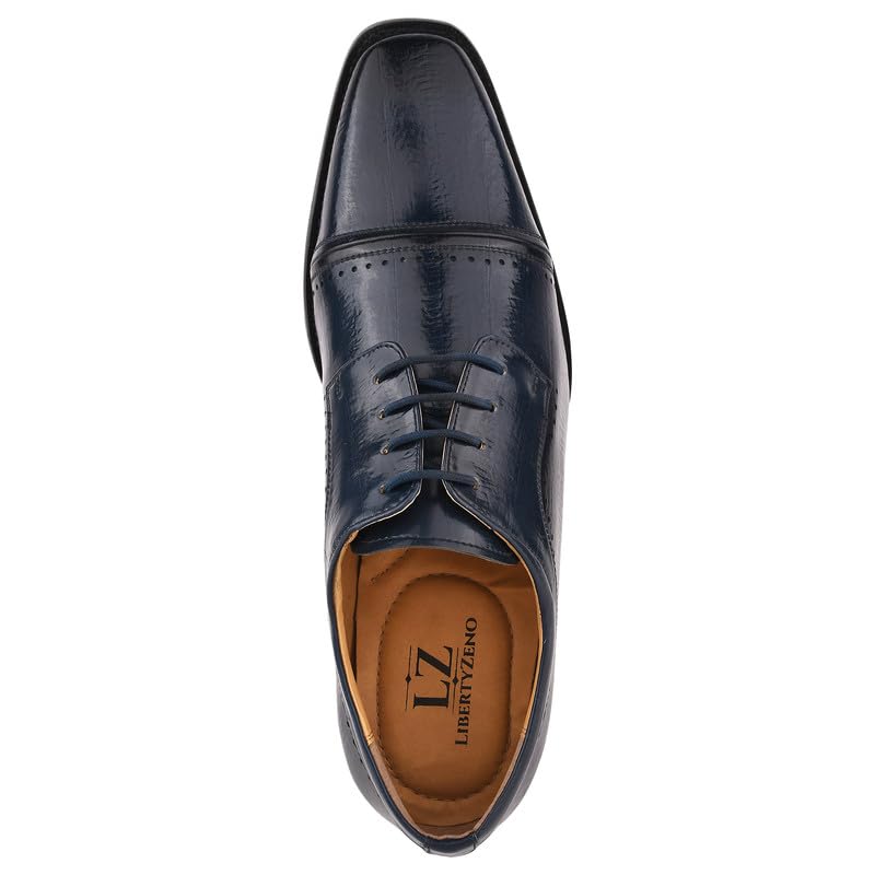 **LIBERTYZENO Boys Genuine Leather Oxford Dress Shoes with EEL Print - Formal Lace-Up Shoes for Kids, Easter Gift, School, Church & Special Occasions**