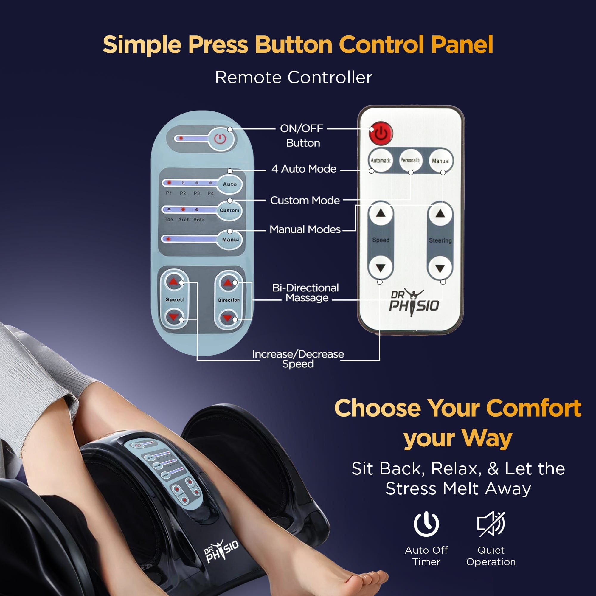 Dr Physio USA Maestro Shiatsu Electric Foot Massager Machine - Kneading & Rolling Massage for Plantar Fasciitis Pain Relief, Improves Blood Circulation - Multipurpose for Hands, Legs & Arms with Customizable Settings - Perfect for Home & Office Relaxation