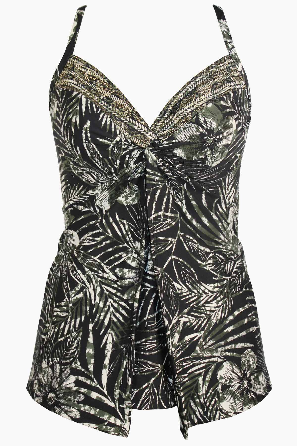 DD Cup Love Knot Tankini Top in Zahara - Sexy High Neck Swimwear for Women, Perfect for Beach Vacation & Pool Party