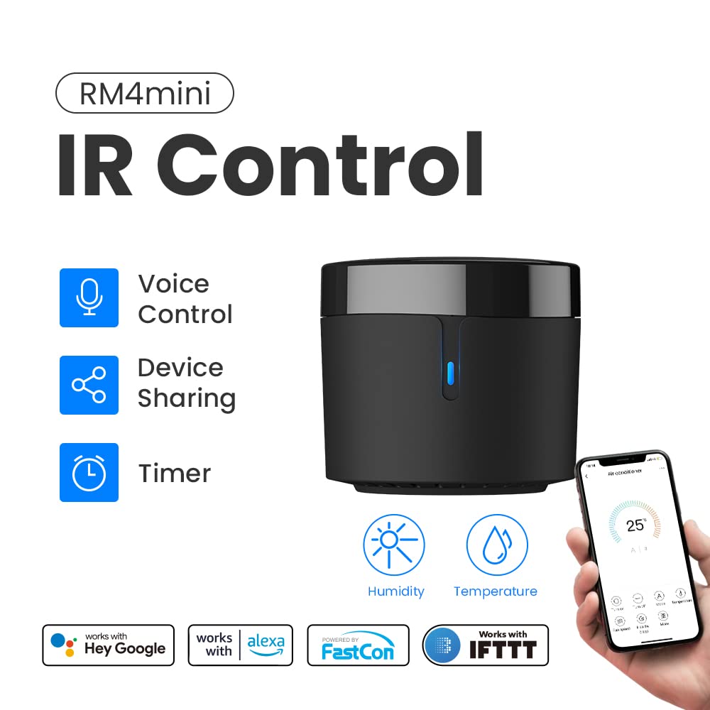 Broadlink RM4 Mini Smart IR Universal Remote Control - Works with Alexa & Google Assistant, Control Devices from Anywhere via Smartphone | Perfect for Smart Homes, TVs, ACs & Entertainment Systems
