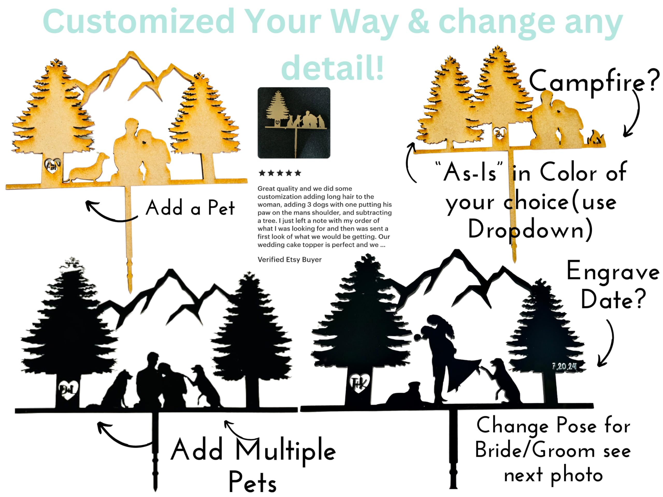Rustic Wedding Cake Topper | Mountain-Themed Bride & Groom Silhouette | Custom Anniversary Cake Decoration for Weddings, Engagements & Romantic Celebrations