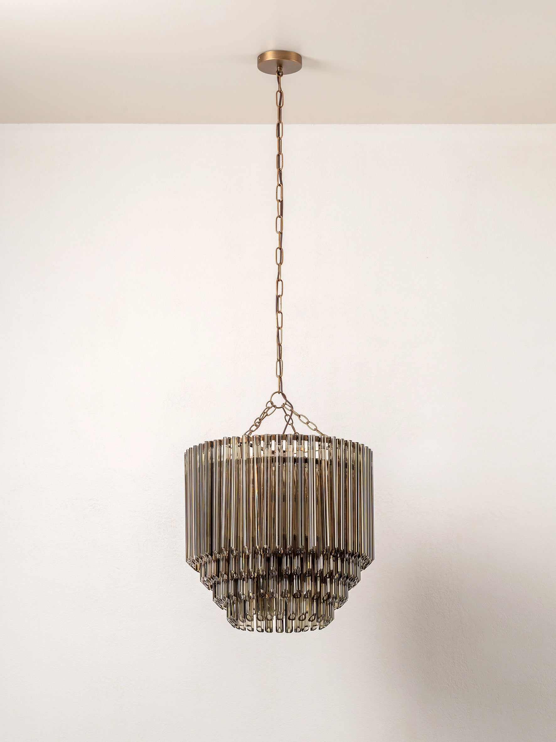Petalia 9-Light Aged Brass and Smoked Green Glass Tube Chandelier - Elegant Dining Room Lighting for Farmhouse & Modern Decor