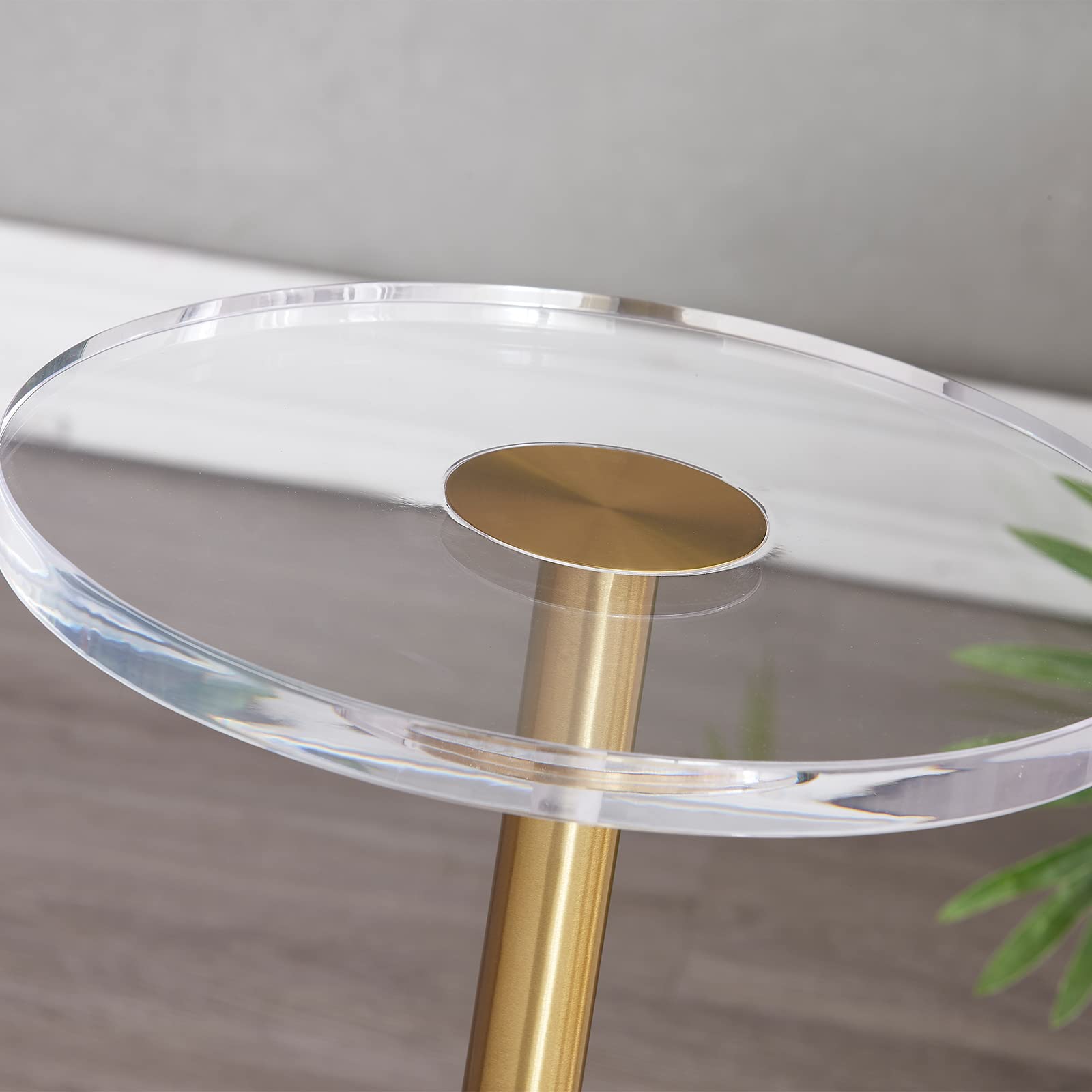 LIKENOW Clear Acrylic Side Table with Marble Base & Gold Post - Modern Round End Table for Living Room, Bedroom, Office | Small Nightstand for Drinks, Snacks, Books | Easy Assembly (Black) - Perfect for Coffee Tables, Guest Rooms & Small Spaces