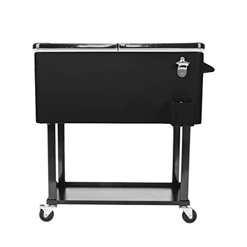 80 QT Rolling Ice Chest Cooler with Wheels & Shelf - Portable Outdoor Drink Cooler Cart for Picnics, BBQs, Camping & Tailgating - Perfect for Patio, Beach & Backyard Parties