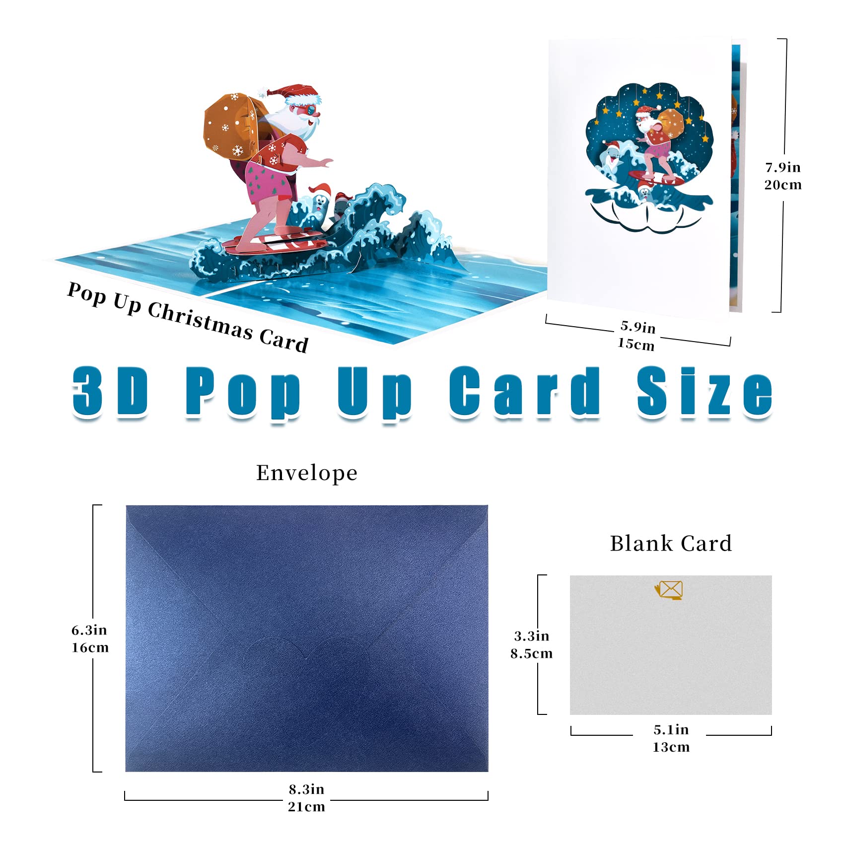 Magic Ants 3D Pop Up Christmas Card - Funny Holiday Greeting Card for Birthday, New Year & Winter (Surfing Santa Design) | Perfect for Kids, Family & Friends Festive Celebrations