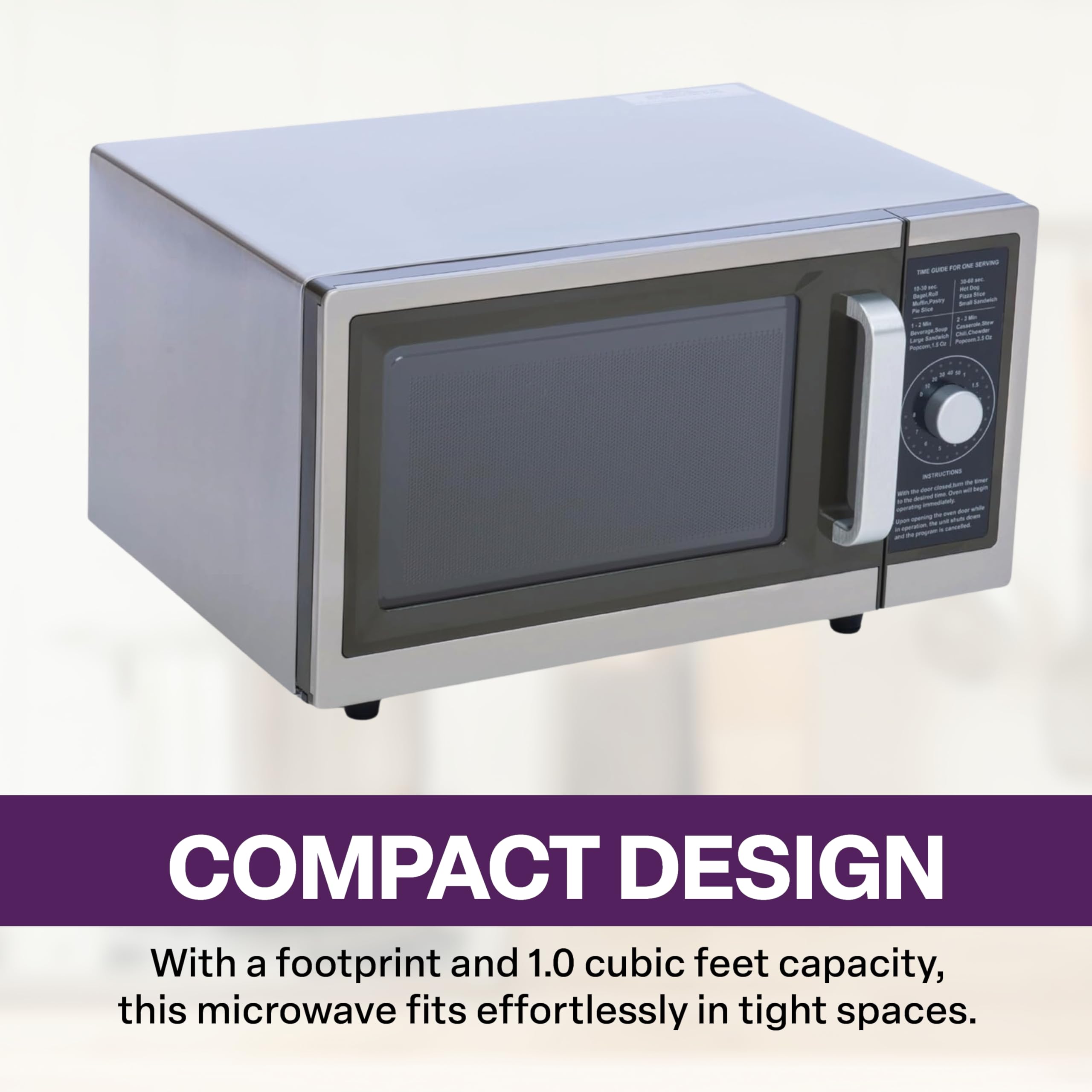 Commercial Microwave Oven with Dial Control - 1.0 Cu Ft Stainless Steel Interior - 1000W Power - UL & NSF Certified - Perfect for Restaurants, Cafes & Food Trucks