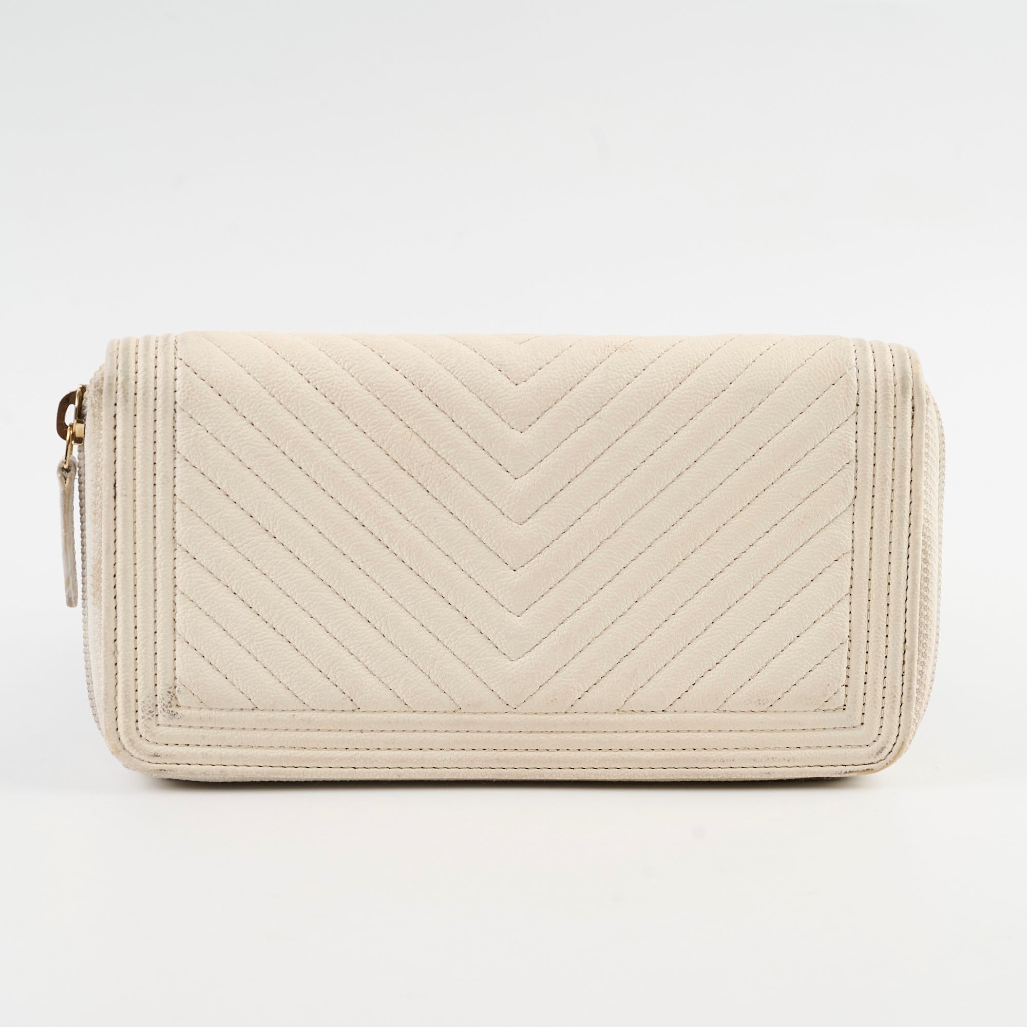 Chanel Chevron Boy Cream Long Wallet for Women | Luxury Designer Leather Wallet | Perfect for Everyday Use & Special Occasions