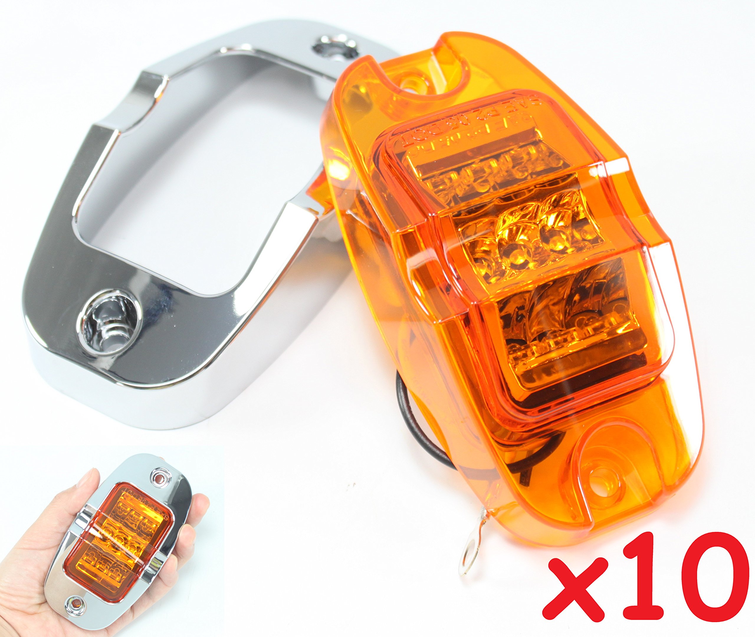 10 Amber LED Mid-Turn Side Marker Clearance Lights for Truck Trailer & RV - Extra Bright with Chrome Bezel - Perfect for Night Driving & Vehicle Safety