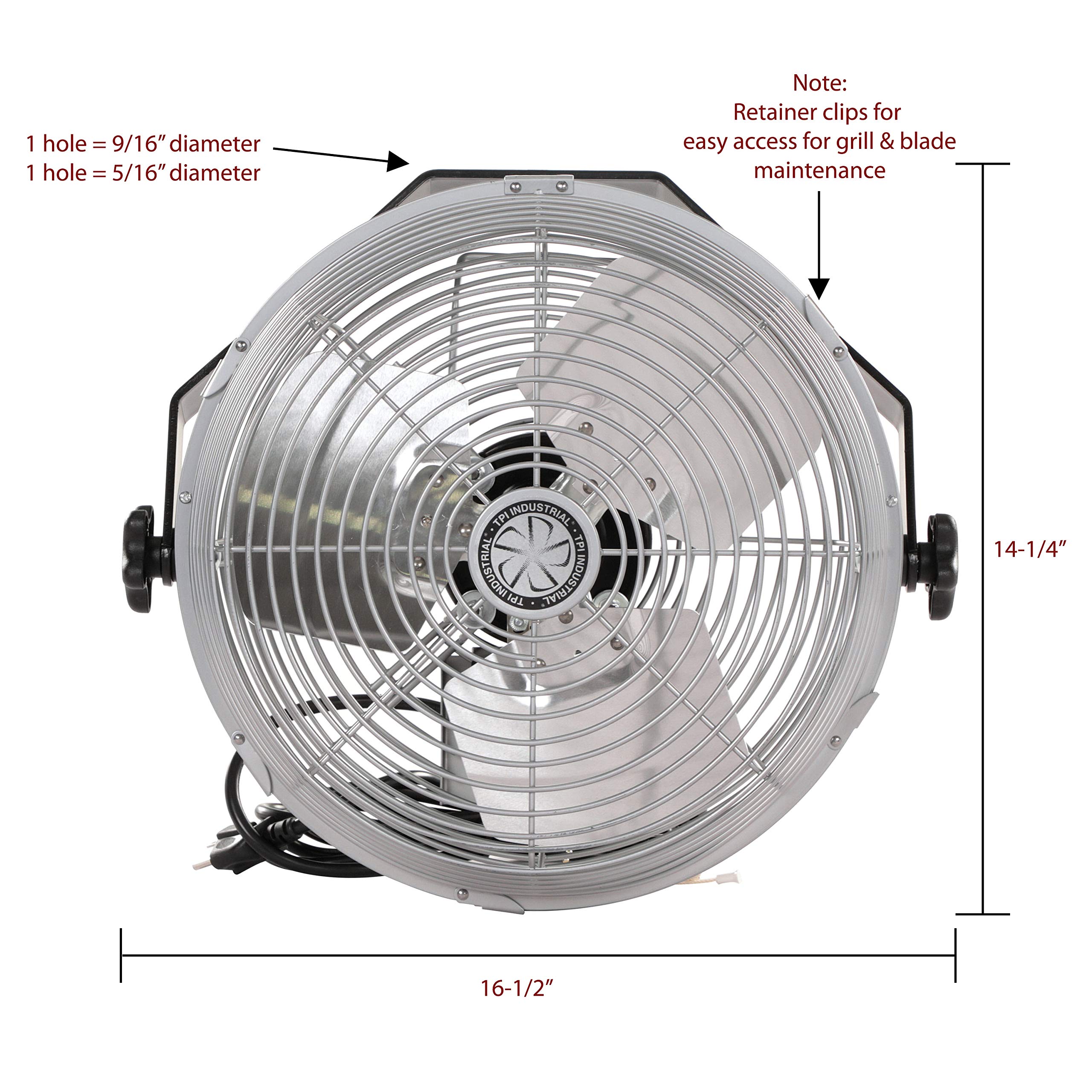 U12-TE Industrial Ceiling Fan - 12 Inch Wall Mount Commercial Fan with 3 Speed Settings, 120V Single Phase Motor - Durable Metal Hanging Fan for Workstations, Warehouses & Factories (Gray)
