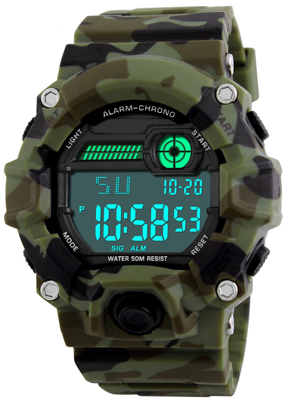 Kids Digital Sports Watch - Military Style Alarm/Timer Waterproof Camo Watch for Boys, Girls, Teens & Men - Perfect for Outdoor Activities, School, Sports & Daily Use by BHGWR