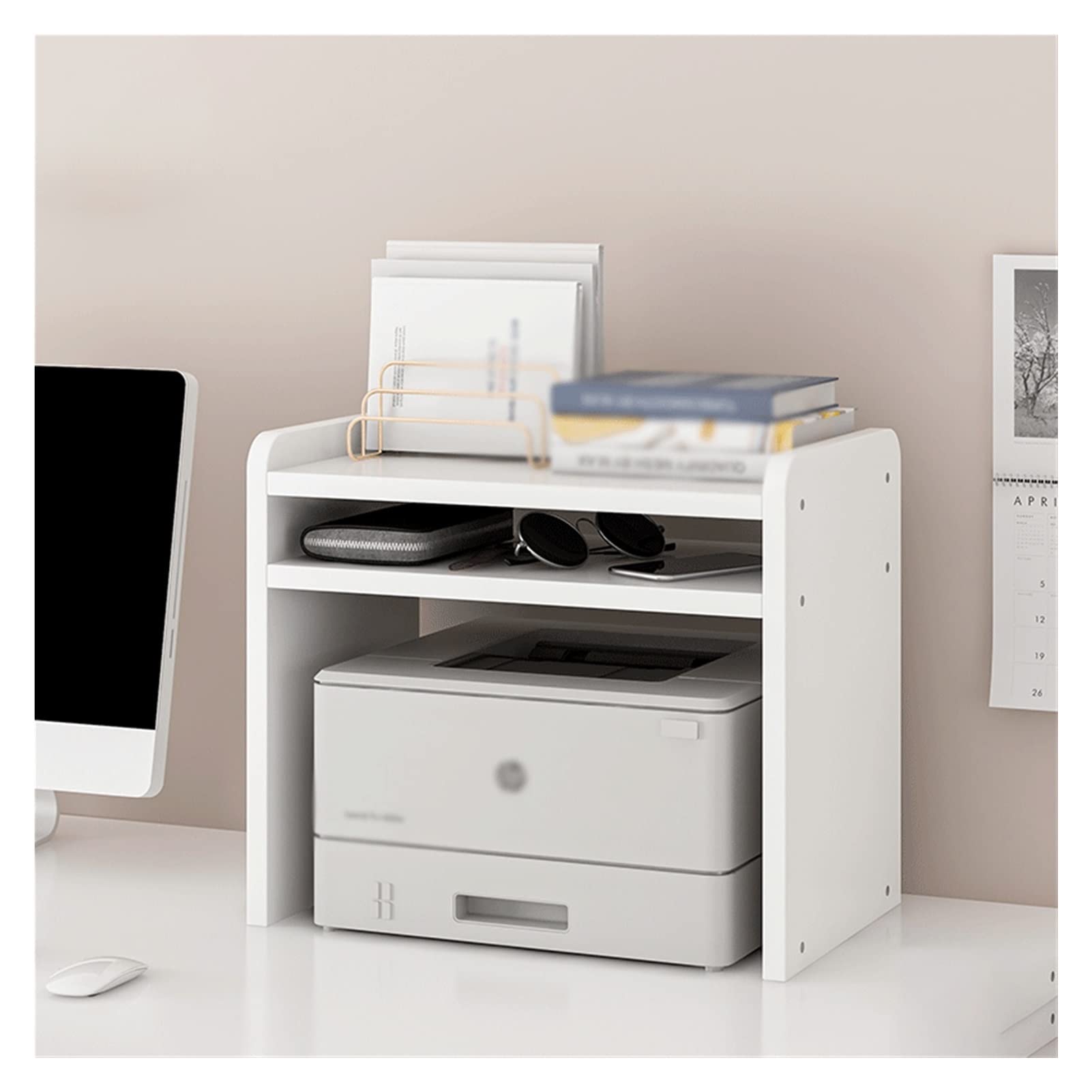 ZLASS 2-Tier Printer Stand for Home & Office - Compact Desktop Fax Machine & Copier Organizer with File Storage Shelf - Space-Saving Solution for Small Printers (Color: Black) - Perfect for Home Offices, Workstations & Dorm Rooms