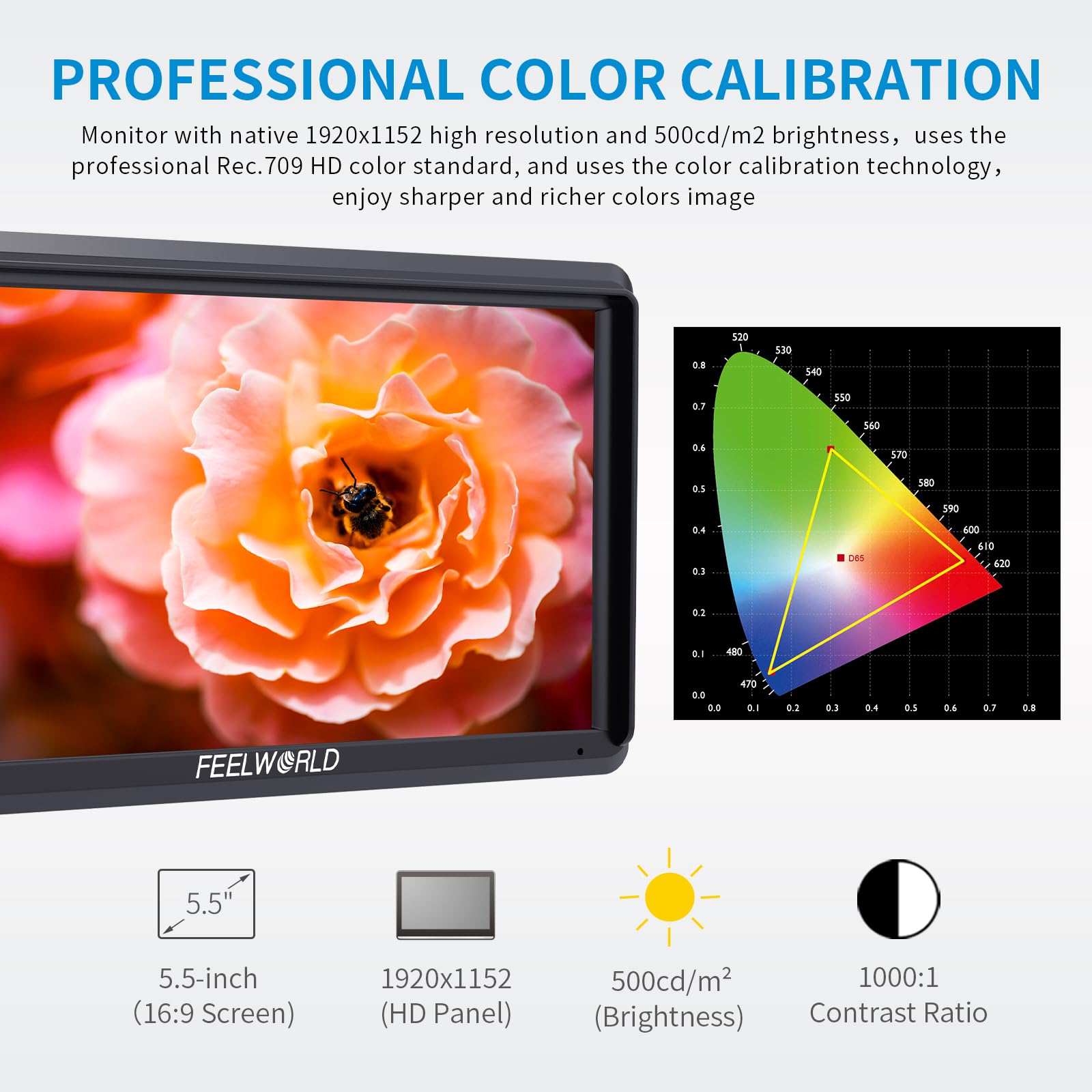 FEELWORLD S55V2 5.5 Inch Full HD 1920x1152 IPS DSLR Camera Field Monitor with HDMI Input/Output - Perfect for Videography, Photography & On-Set Monitoring