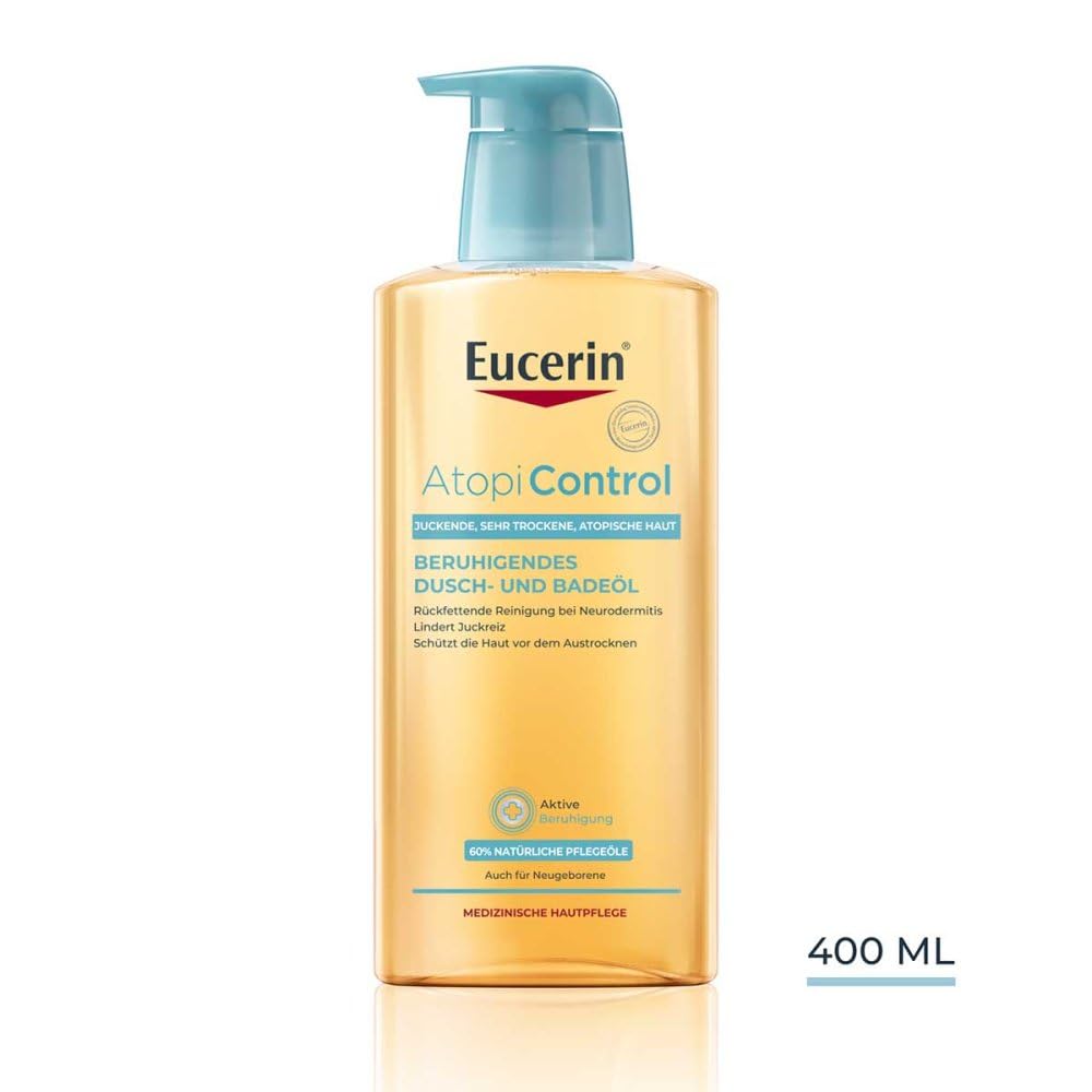 Eucerin Atopicontrol Cleansing Oil with 20% Omega - 400ml for Dry, Sensitive Skin - Gentle Face & Body Wash for Eczema & Dermatitis Relief
