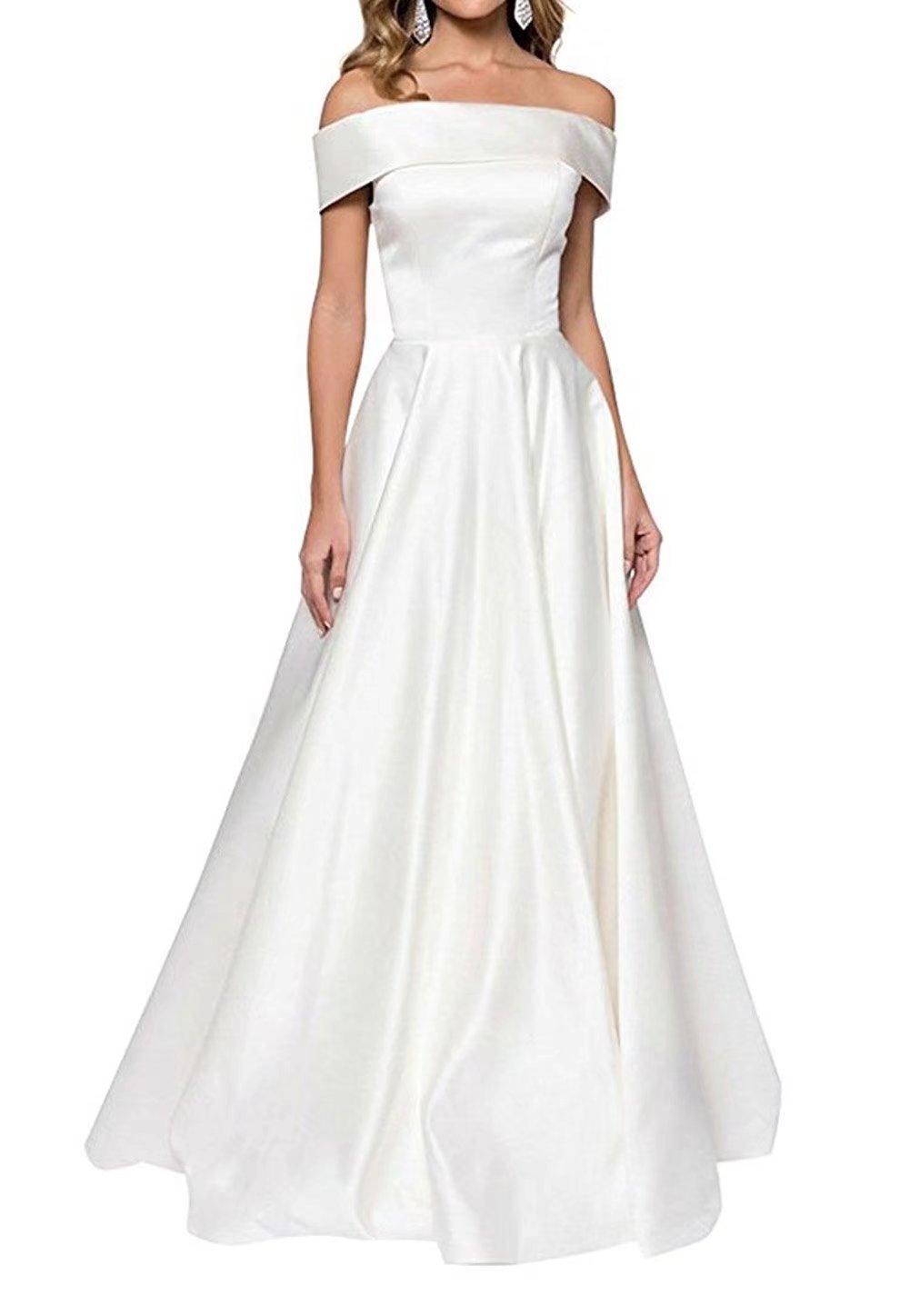Elegant Women's Satin Off Shoulder Maxi Dress for Prom, Wedding Guest & Cocktail Parties | A-Line Formal Gown for Special Occasions | Perfect for Evening Events, Dinners & Celebrations