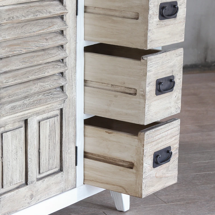Handmade Indian Solid Mango Wood Sideboard - 2 Doors & 6 Drawers - Ethreal Whites Furniture for Dining Room & Living Room Storage