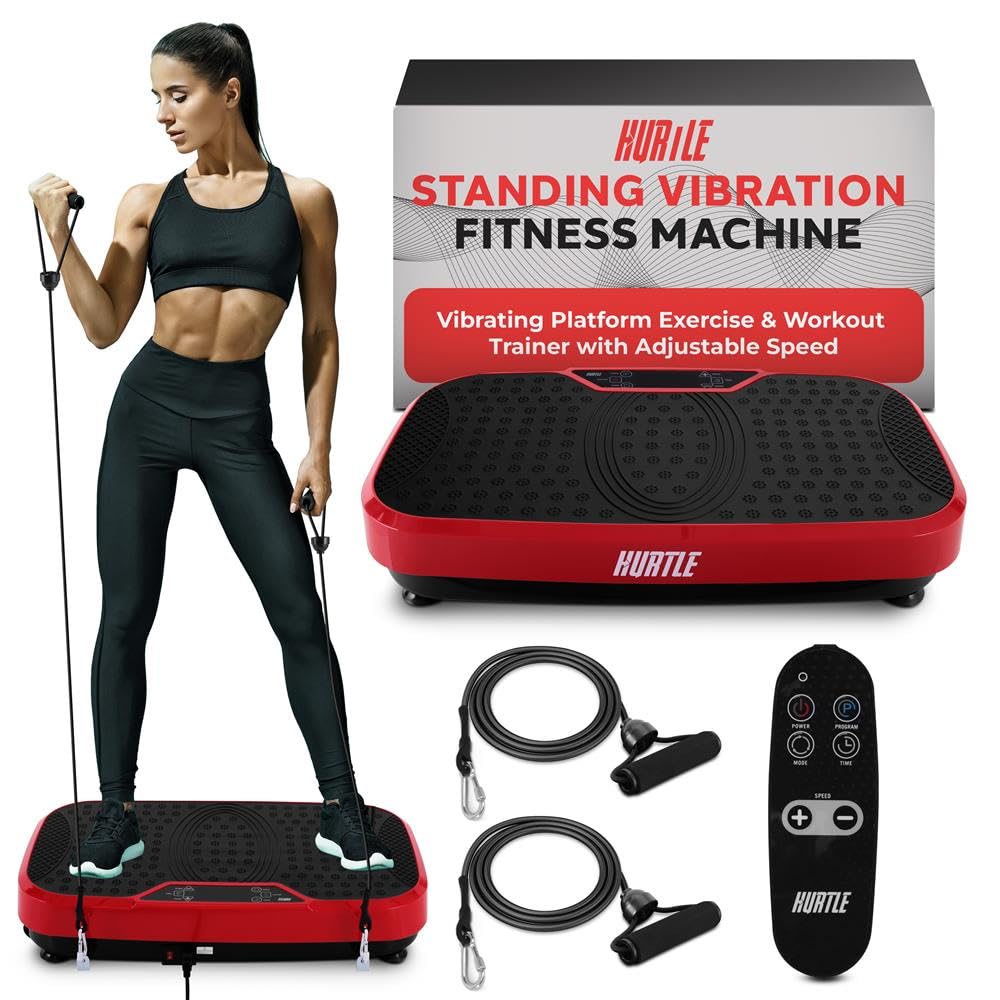 Hurtle Fitness Vibration Platform Machine - Full Body Workout Trainer for Home Gym with Resistance Bands, Adjustable Speed & Remote Control | Portable with Wheels for Easy Storage | Ideal for Weight Loss, Toning & Muscle Recovery