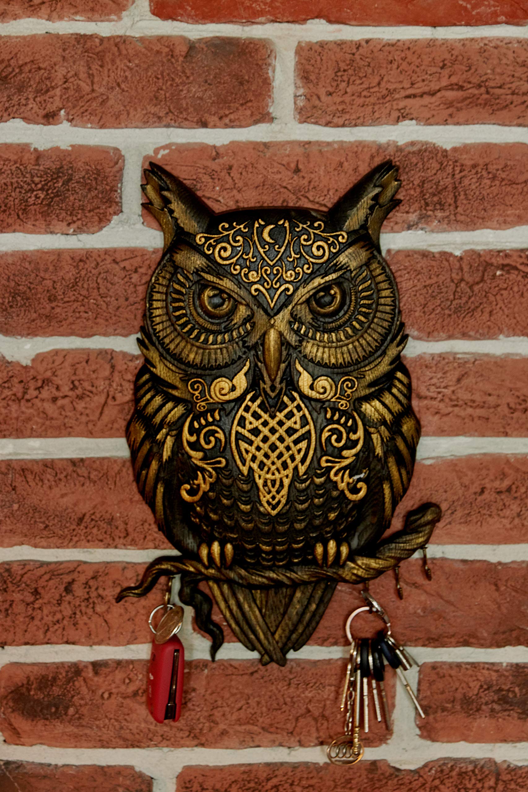 Wooden Carved Owl Key Holder Wall Hook - Unique Home Decor & Wall Art for Keys, Hats, and Coats | Perfect Housewarming Gift for Kitchen, Entryway, or Bedroom