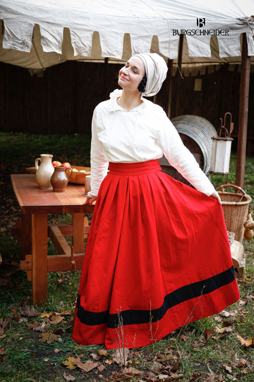 Landsknecht Skirt for Women - Floral Print Red & Black Renaissance Skirt - Perfect for Cosplay, Renaissance Fairs, and Historical Reenactments