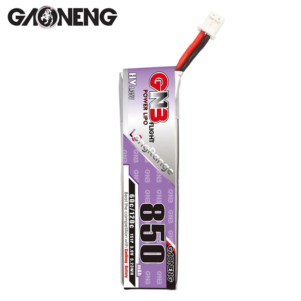 GNB 3.8V 850mAh 60C High Voltage LiPo Battery with PH2.0 Connector - 1S 4.35V RC Drone Battery (2 Pack) - Perfect for FPV Racing Drones, Mini Quadcopters and RC Car Models