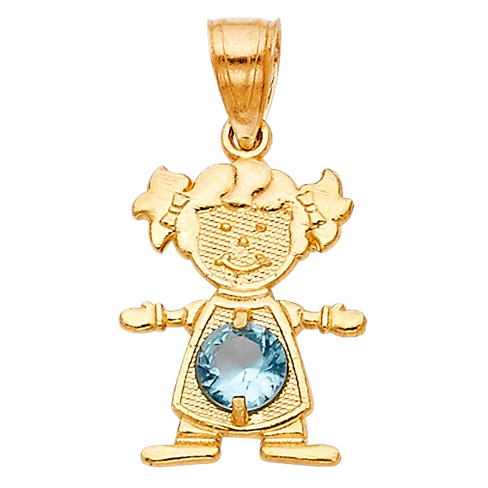 14K Yellow Gold March Birthstone Cubic Zirconia CZ Charm Pendant Necklace for Women - 0.9mm Singapore Chain - Perfect Gift for Birthday, Anniversary & Special Occasions