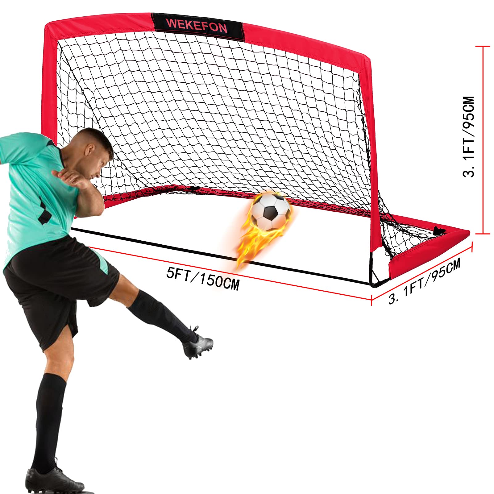 WEKEFON 5' x 3.1' Portable Soccer Goal Net with Carry Bag - Durable Training Equipment for Youth & Adult Soccer Practice - Perfect for Backyard Games, Team Drills & Outdoor Sports Activities