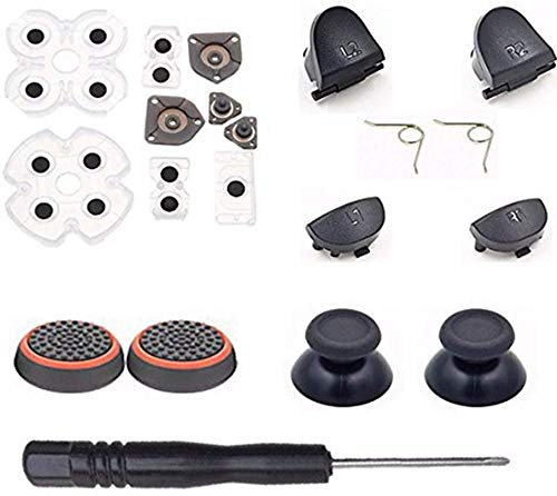 Original PS4 Controller Repair Kit - DualShock 4 L1 R1 L2 R2 Trigger Springs, 2 Thumbsticks, 2 Silicone Caps, 2 Springs, Screwdriver & Conductive Pads - Fix Stick Drift & Button Issues for Sony PlayStation 4 (Perfect for DIY Repairs & Controller Maintenance)