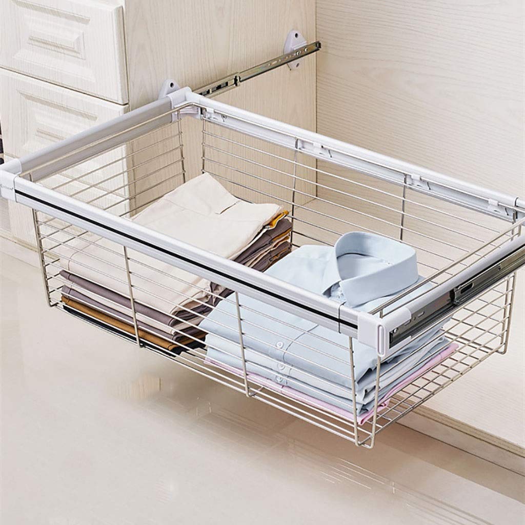 Expandable Pull Out Storage Wire Basket - Adjustable Wardrobe Organizer & Telescopic Coat Drawer for Kitchen, Closet (41.4×45.6×27.2cm) - Perfect for Pantry, Cabinet & Bedroom Storage Solutions