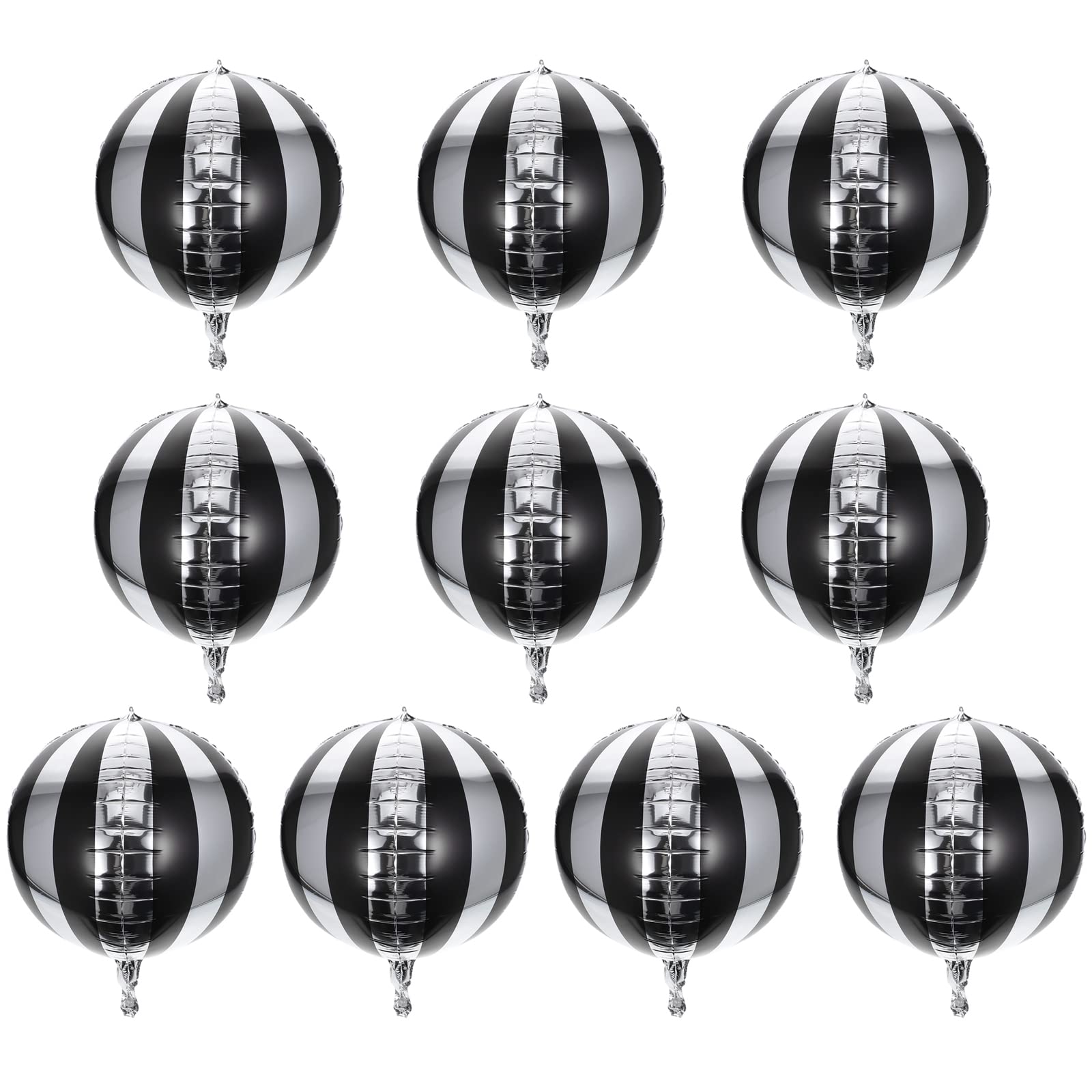 LUOZZY 10pcs Black and White Striped Foil Balloons - Round Aluminum Film Balloons for Birthday, Baby Shower, Wedding & Party Decorations - Perfect for Indoor/Outdoor Events, Photo Backdrops & Festive Celebrations