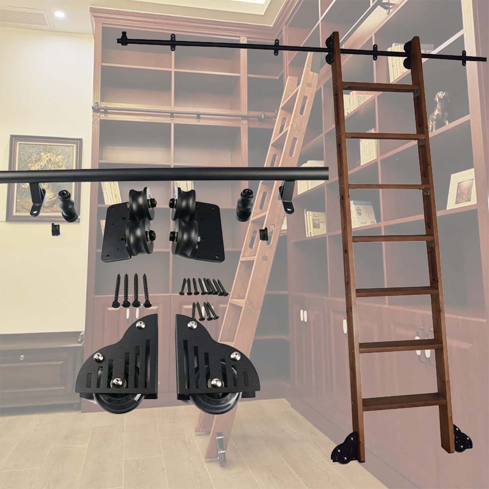 Stainless Steel Ladder Hardware Kit for Sliding Door, Rolling Library Ladder, Loft Ladder & Barn Door - Heavy Duty DIY Installation (Perfect for Home, Office & Warehouse Use)